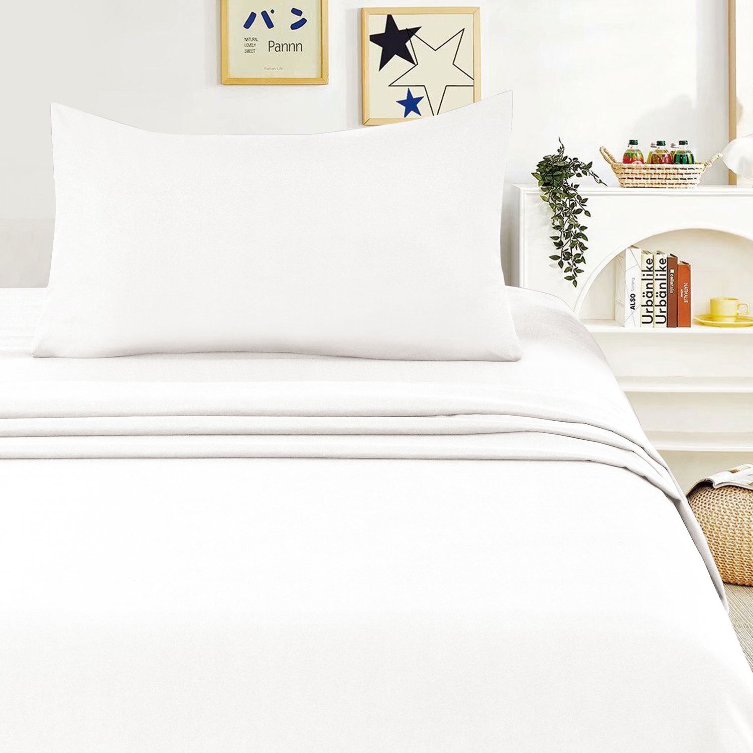 Juego de Sábanas Ligero Suave Fresca 4 Piezas para Cama de 90/105/135/150 cm – 100%Microfibra – Incluye Sábana Bajera Ajustable con borde elástico de 25 cm de profundidad, Sábana Encimera y 2 Fundas de Almohada – Suave, Transpirable y Confo