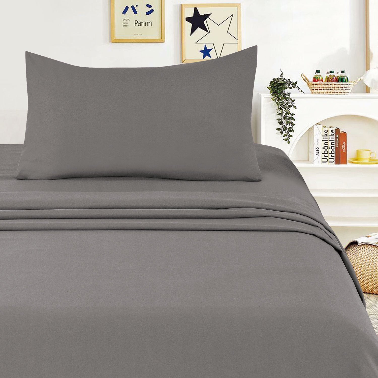 Juego de Sábanas Ligero Suave Fresca 4 Piezas para Cama de 90/105/135/150 cm – 100%Microfibra – Incluye Sábana Bajera Ajustable con borde elástico de 25 cm de profundidad, Sábana Encimera y 2 Fundas de Almohada – Suave, Transpirable y Confo
