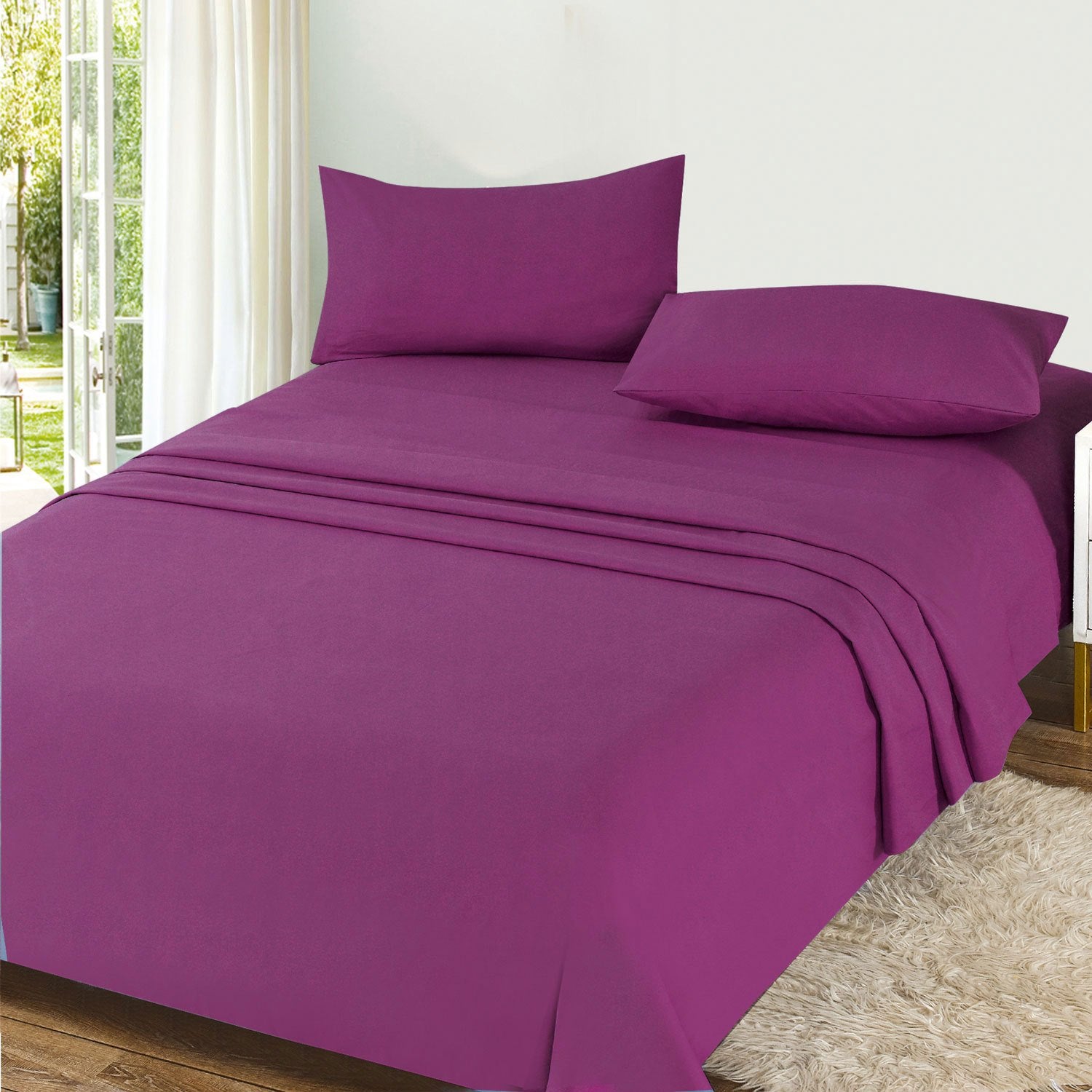 Juego de Sábanas Ligero Suave Fresca 4 Piezas para Cama de 90/105/135/150 cm – 100%Microfibra – Incluye Sábana Bajera Ajustable con borde elástico de 25 cm de profundidad, Sábana Encimera y 2 Fundas de Almohada – Suave, Transpirable y Confo