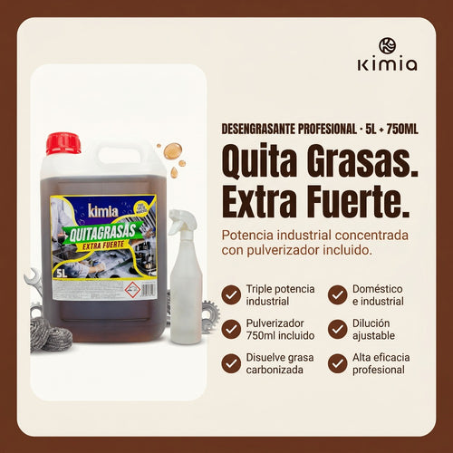 KIMIA - Quita Grasas Extra Fuerte 5L | Quitagrasas Concentrado | Desengrasante Profesional | Potente y Versátil | Desengrasante para Diversas Superficies | Alta Eficacia detail image