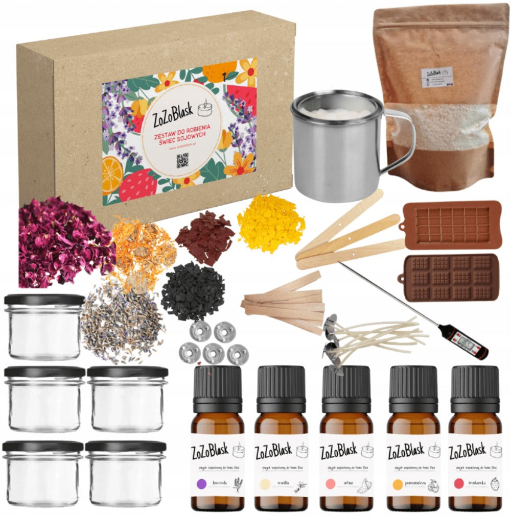 Kit de Fabricación de Velas de Cera de Soja XL ZoZoBlask para Niños – Regalo de Vacaciones con Mechas de Algodón, Tintes de Madera, Derretidor, Aceites Esenciales y Tarros para Velas detail image