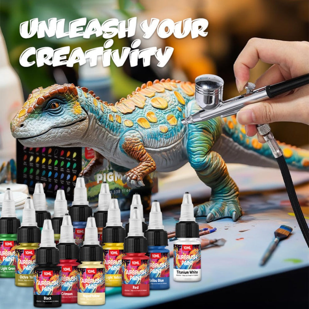 Kit de pintura para aerógrafo de 24 colores con botellas de 10 ml | Colores acrílicos vivos y resistentes a la luz para aficionados y profesionales | Pre-diluidos, listos para usar para pintura de modelos, camisetas, lienzo, decoración de u