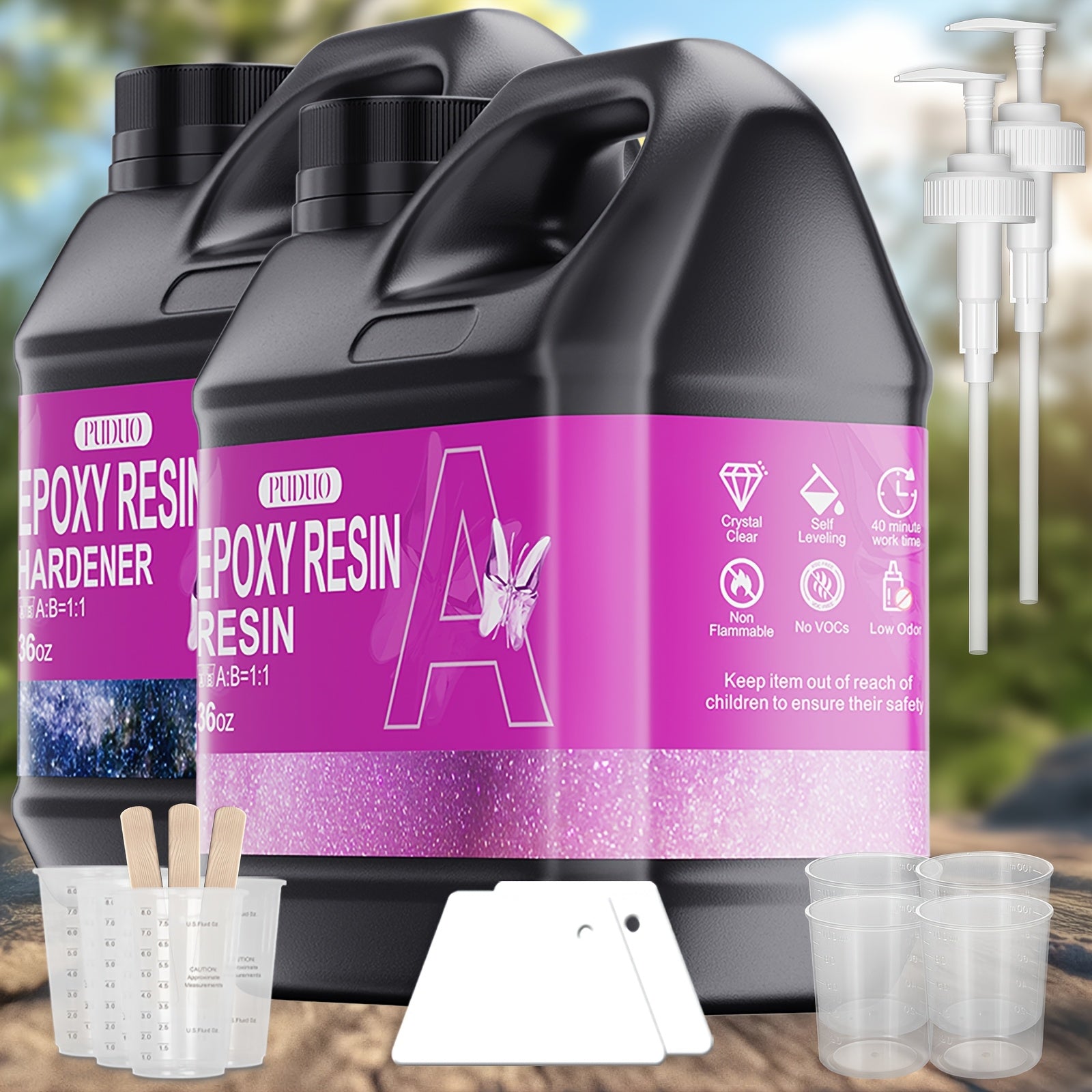 Kit de resina epoxi de 36 oz/72 oz, nueva fórmula de resina epoxi cristalina, resistente, sin burbujas, resina artística anti-amarilleo, adecuada para fundición, arte de resina, moldes, joyería, fácil de mezclar con una proporción de 1:1, (