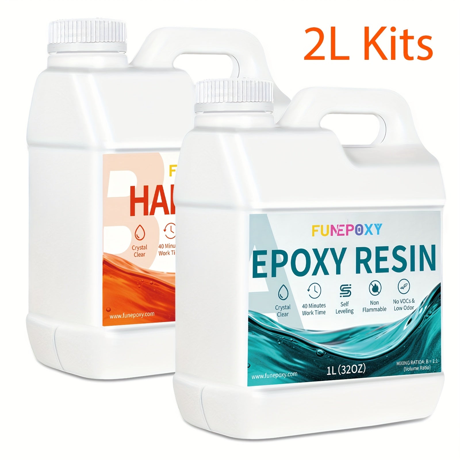 Kit FUNEPOXY 2L/4L/6L/8L/10/12L/14/16 Kits de Resina Epoxi - Kit de Resina y Endurecedor Cristalino, Recubrimiento de Fundición sin Burbujas para Mesas de Río, Fundición Artística, Proyectos de Joyería, Manualidades para Vasos, Moldes, Pint