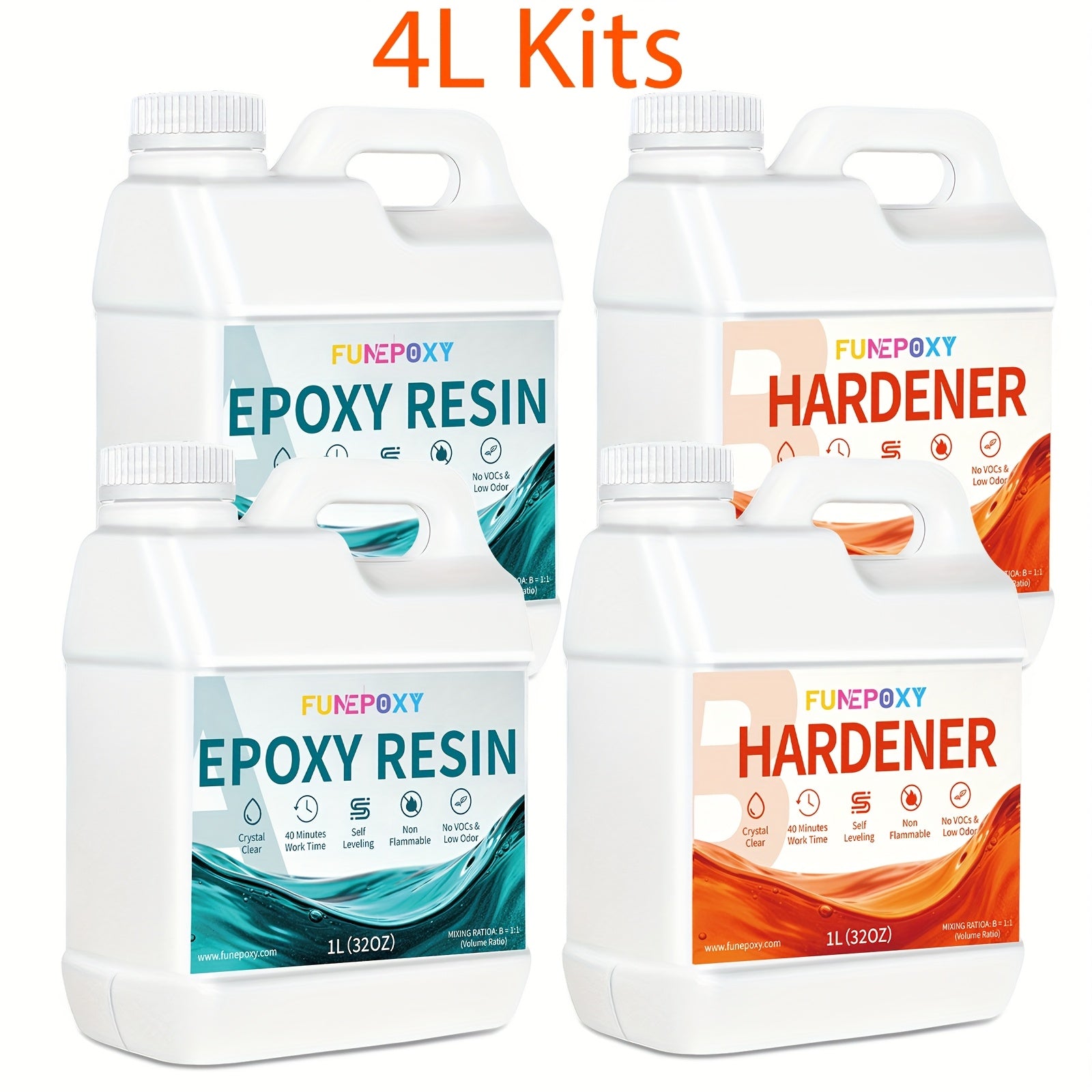 Kit FUNEPOXY 2L/4L/6L/8L/10/12L/14/16 Kits de Resina Epoxi - Kit de Resina y Endurecedor Cristalino, Recubrimiento de Fundición sin Burbujas para Mesas de Río, Fundición Artística, Proyectos de Joyería, Manualidades para Vasos, Moldes, Pint