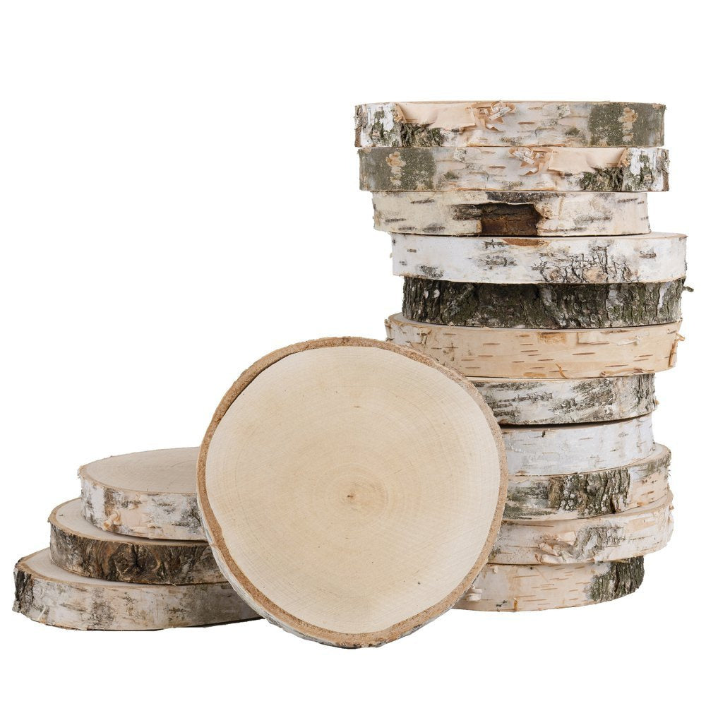 Lámina de Madera de Abedul 17–20 cm con Corteza Natural Redonda | Cortada a Mano, Cruda, Pulida, Producción de Poli | Perfecta para Decoraciones DIY, Adornos, Portavelas, Decoupage, Pirograbado, Transferencia de Fotos, Bodas Boho | Estructu