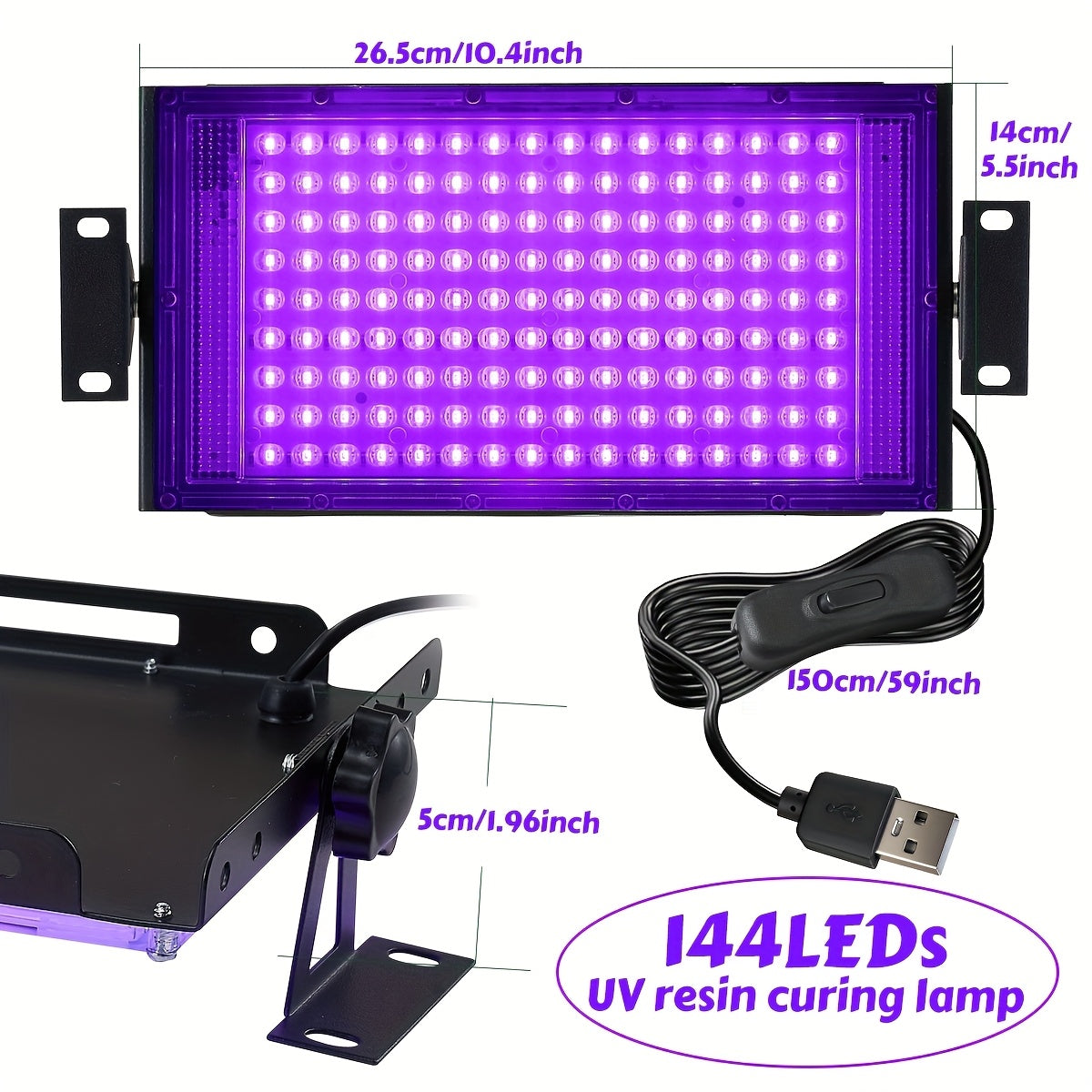Lámpara de curado de resina Pro de 144/96 LEDs, con área de cobertura más grande y luces más concentradas, luz de resina portátil para moldes de resina, fabricación de joyas, con 144/96 cuentas LED de alta calidad, con enchufe USB y interru