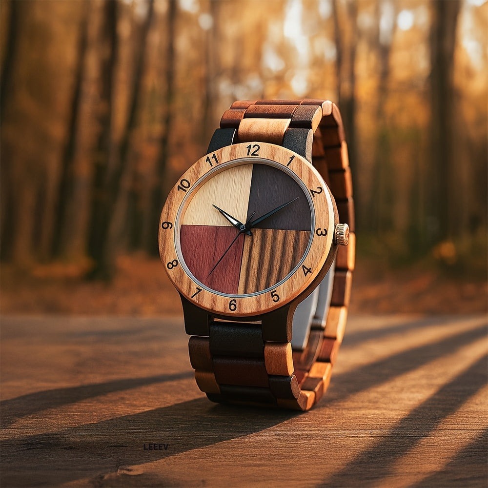 LeeEv Fashion Relojes Clásicos de Madera Ligera para Mujer en Colores Mezclados, Reloj Analógico de Cuarzo Grabado en Madera Colorida Hecho a Mano para Mujer y Regalo detail image