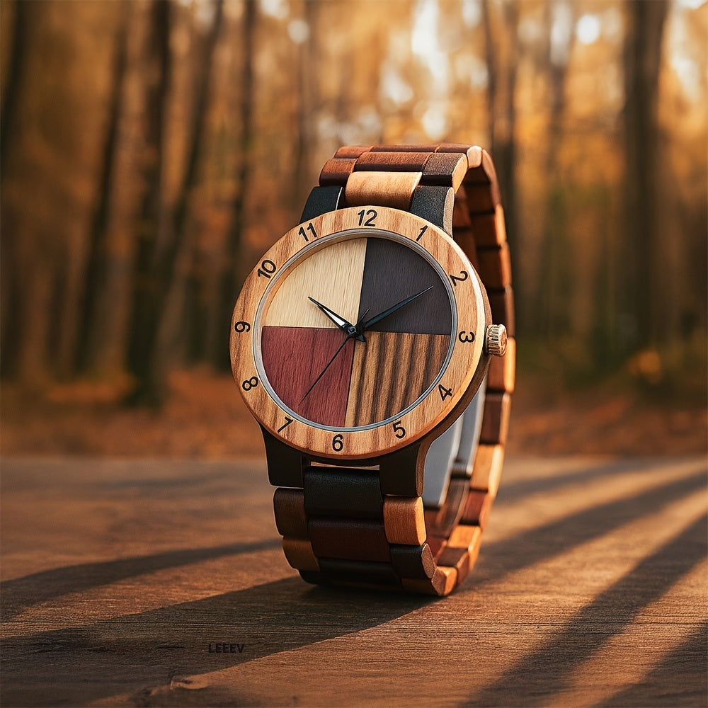 LeeEv Fashion Relojes Clásicos de Madera Ligera para Mujer en Colores Mezclados, Reloj Analógico de Cuarzo Grabado en Madera Colorida Hecho a Mano para Mujer y Regalo variant image
