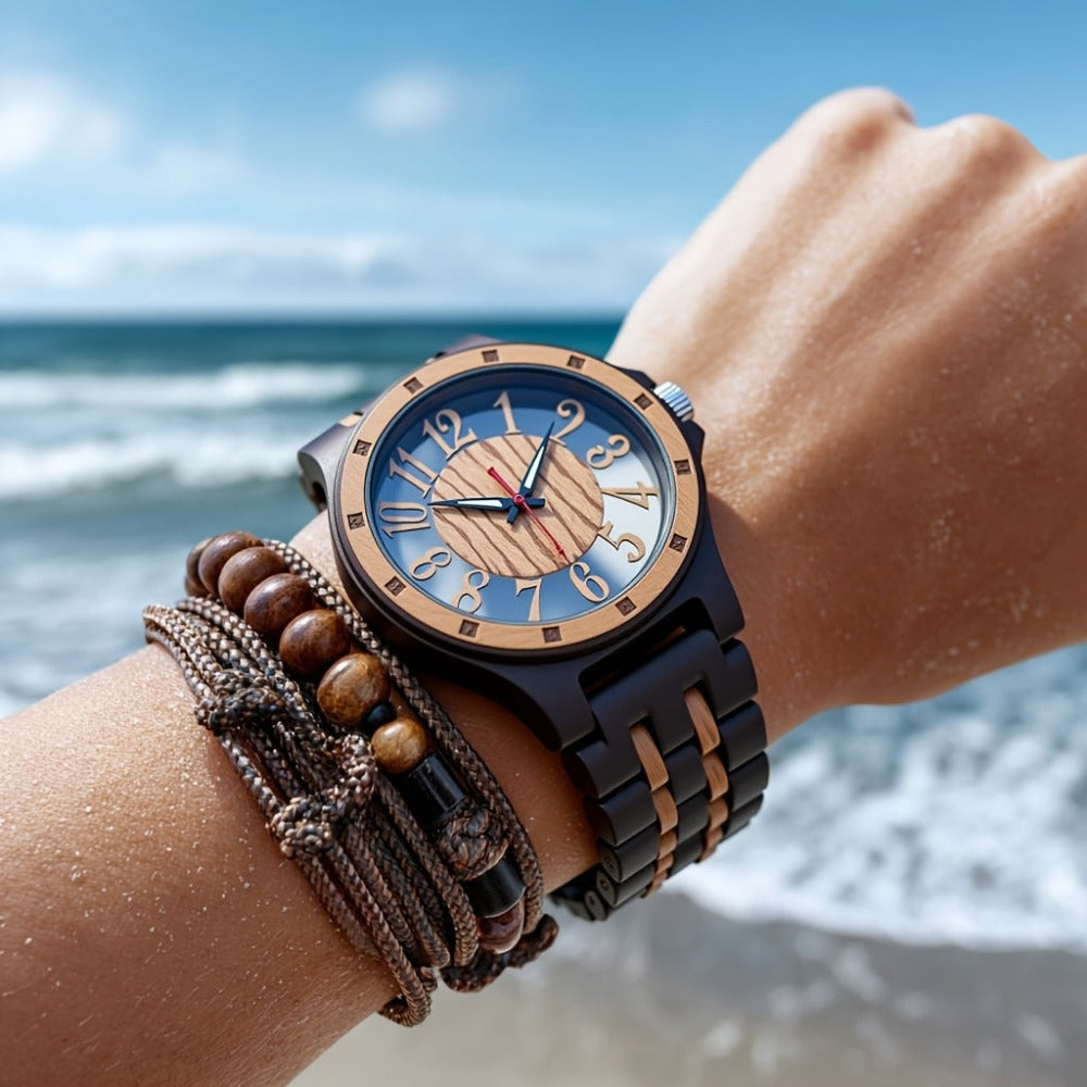 LeeEv Relojes de Madera Transparentes Huecos de Colores Mixtos para Hombres, Reloj de Madera Grabado a Mano, Reloj Analógico de Cuarzo, Reloj de Pulsera de Bambú para Hombres, Regalo para Hombres detail image - detail view 3