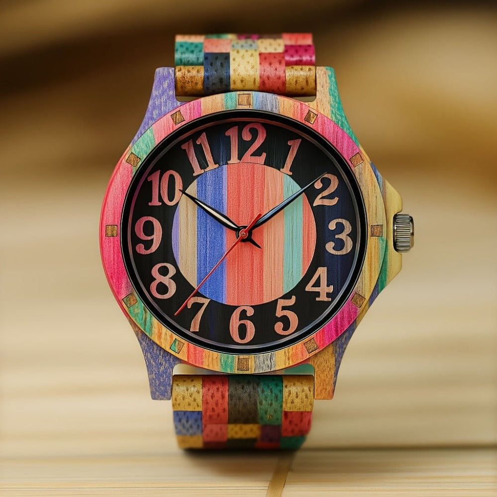 LeeEv Relojes de Madera Transparentes Huecos de Colores Mixtos para Hombres, Reloj de Madera Grabado a Mano, Reloj Analógico de Cuarzo, Reloj de Pulsera de Bambú para Hombres, Regalo para Hombres detail image - detail view 4
