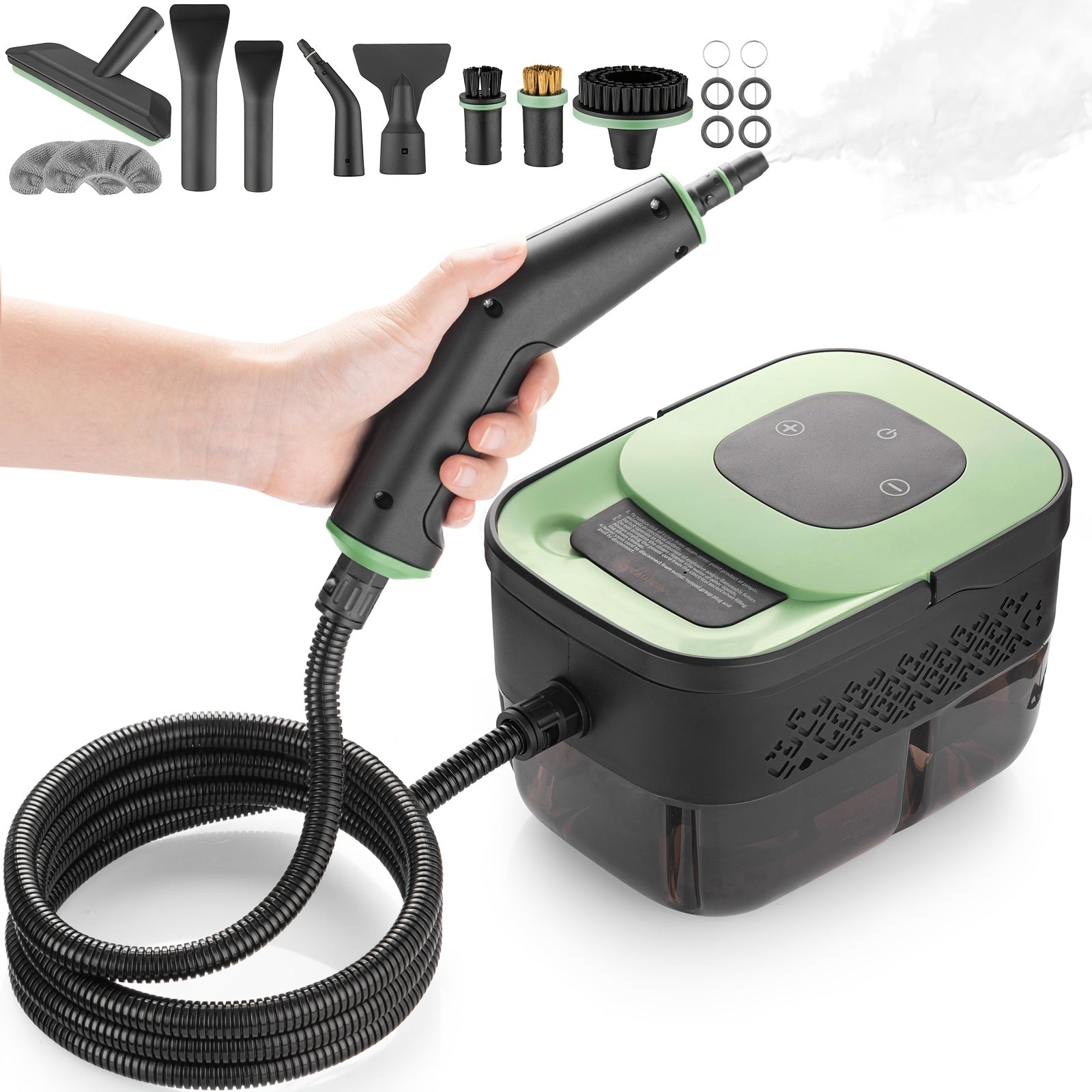Limpiador de vapor de mano para el hogar, incluye múltiples cabezales de cepillo y 10 tipos de accesorios, depósito de agua de 1600 ml, el precalentamiento solo tarda 15 s, apto para el hogar, coche, cocina, baño, azulejos variant image - p