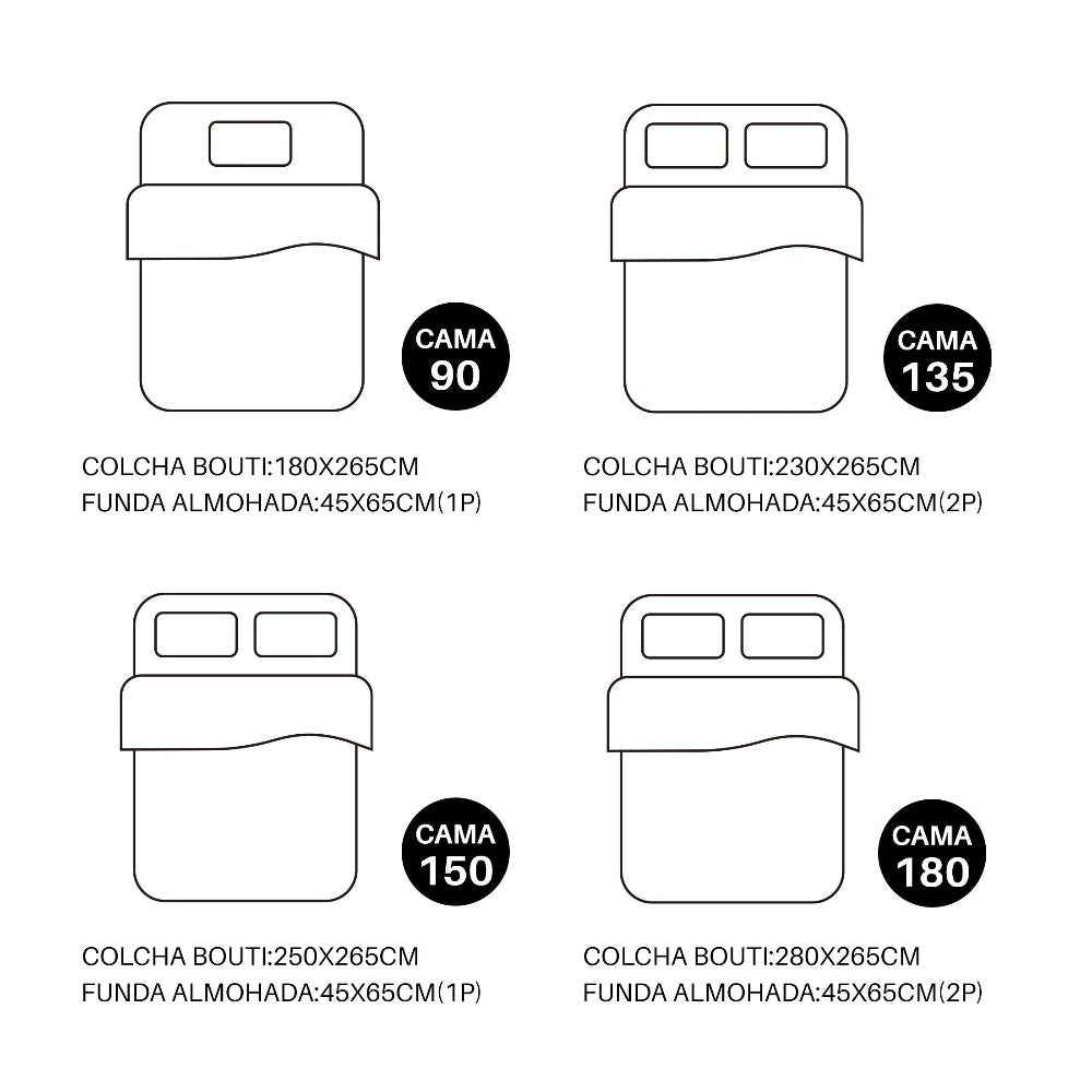 MANEMI - Colcha bouti para verano y entretiempo - Colcha para cama inluye 1 o 2 funda de cojin segun la medida，Colcha cubre cama 100% poliester, suave y transpirable. El diseño de la funda de cojin puede variar según el corte del tejido det