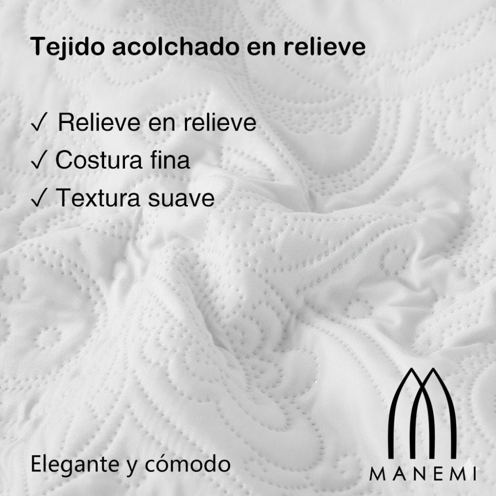 MANEMI - Colcha bouti para verano y entretiempo - Colcha para cama inluye 1 o 2 funda de cojin segun la medida，Colcha cubre cama 100% poliester, suave y transpirable. El diseño de la funda de cojin puede variar según el corte del tejido det