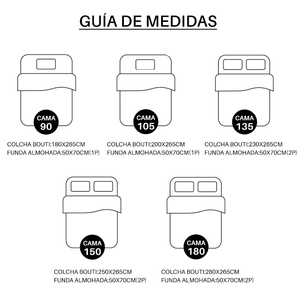 MANEMI - Colcha bouti para verano y entretiempo - Colcha para cama inluye 1 o 2 funda de cojin segun la medida，Colcha cubre cama 100% poliester, suave y transpirable. El diseño de la funda de cojin puede variar según el corte del tejido det