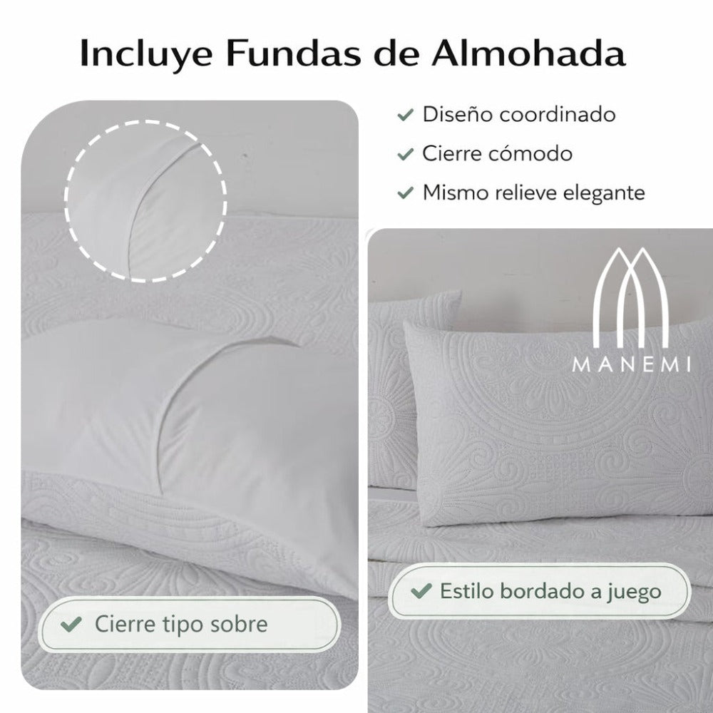 MANEMI - Colcha bouti para verano y entretiempo - Colcha para cama inluye 1 o 2 funda de cojin segun la medida，Colcha cubre cama 100% poliester, suave y transpirable. El diseño de la funda de cojin puede variar según el corte del tejido det