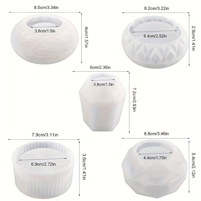 Molde de silicona multi-cámara de 5 piezas para macetas de flores, jarrones y macetas de plantas suculentas - Moldes reutilizables de forma irregular para cemento/epoxi/resina de yeso con diseño de cerámica y portalápices, macetas de arcill
