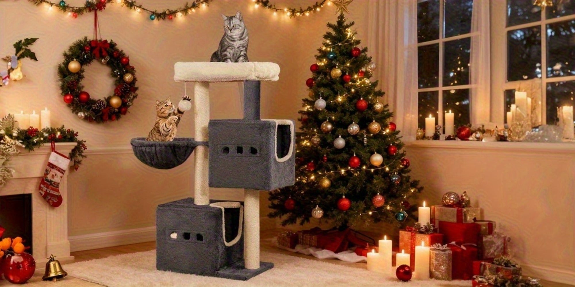 Rascador para gatos Poste 98 cm, Árbol, Antideslizante, Madera