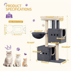 Rascador para gatos Poste 98 cm, Árbol, Antideslizante, Madera
