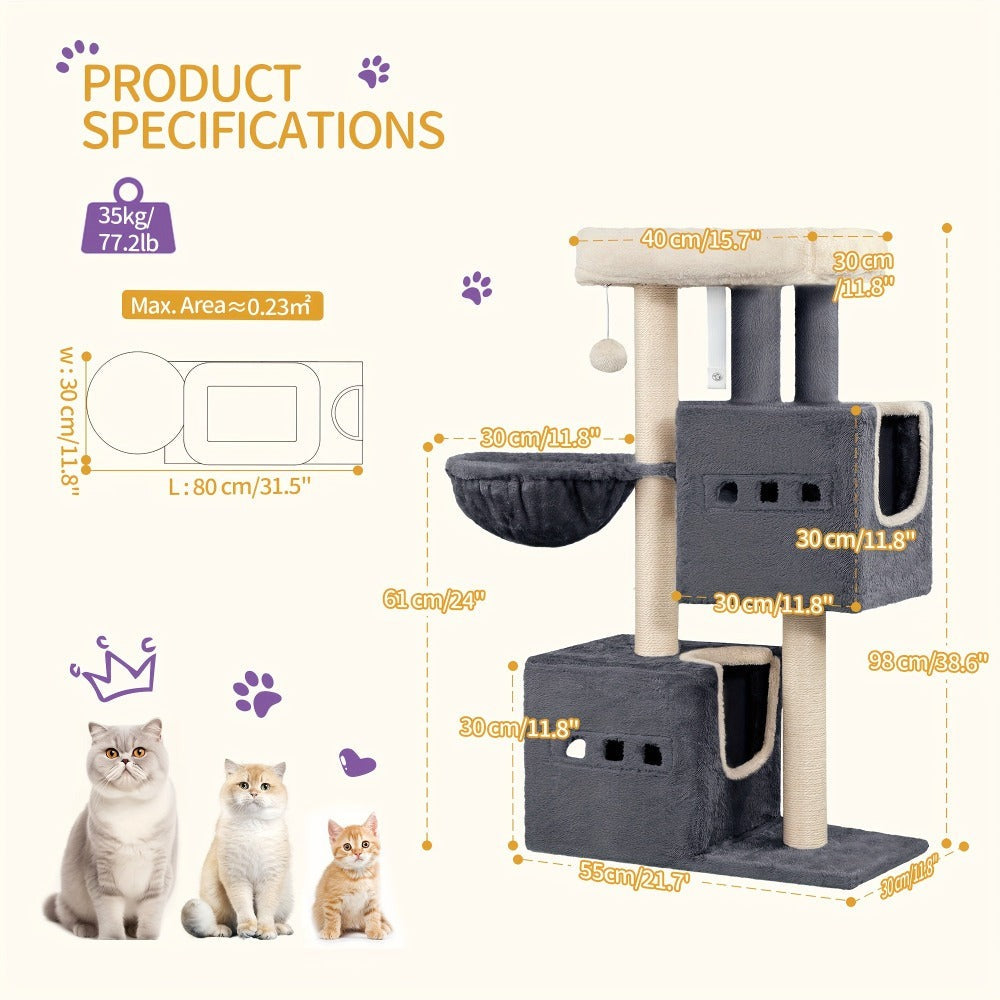 Rascador para gatos Poste 98 cm, Árbol, Antideslizante, Madera