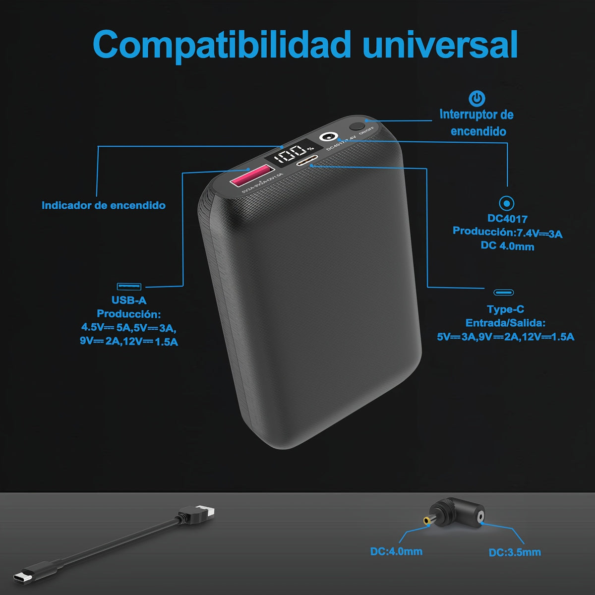 Batería externa 16000mAh 22.5W, Power bank para carga durante viajes uso diario