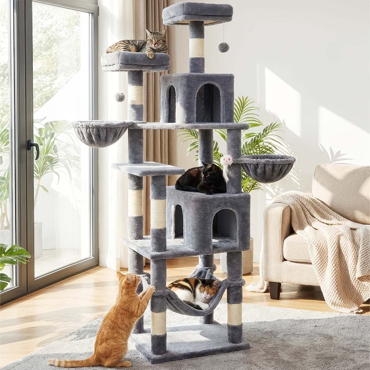 Rascador para gatos 180 cm, Árbol enorme, para la rutina diaria de la mascota