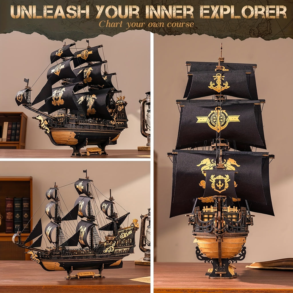 ROKR El Caballito de Mar Barca 3D Puzzle de Madera Modelos de Barcos Kits de Manualidades para Decoración del Hogar y la Oficina, un Regalo Distintivo para Amantes de las Manualidades Adultos detail image - detail view 5