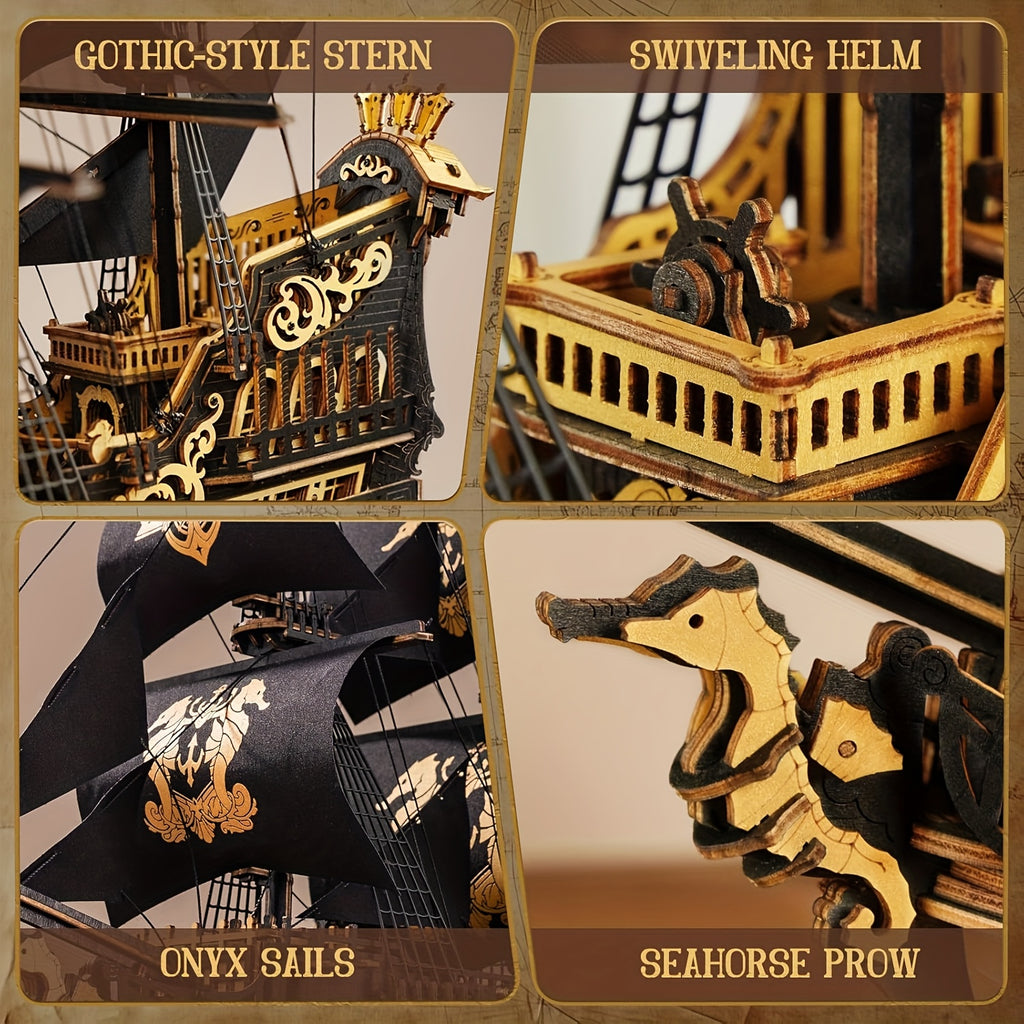 ROKR El Caballito de Mar Barca 3D Puzzle de Madera Modelos de Barcos Kits de Manualidades para Decoración del Hogar y la Oficina, un Regalo Distintivo para Amantes de las Manualidades Adultos detail image - detail view 6