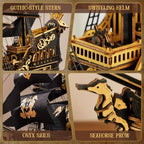 ROKR El Caballito de Mar Barca 3D Puzzle de Madera Modelos de Barcos Kits de Manualidades para Decoración del Hogar y la Oficina, un Regalo Distintivo para Amantes de las Manualidades Adultos detail image - detail view 6