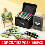 Rotuladores de alcohol de 180/132/40 colores, rotuladores de alcohol para artistas, rotuladores de arte para pintar, colorear, dibujar y esbozar, cinceles y púas, excelentes ideas de regalo product image
