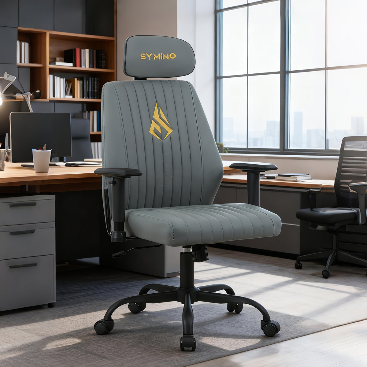 Silla de oficina para teletrabajo estudio, 150Kg Ajustable, Cuero PU