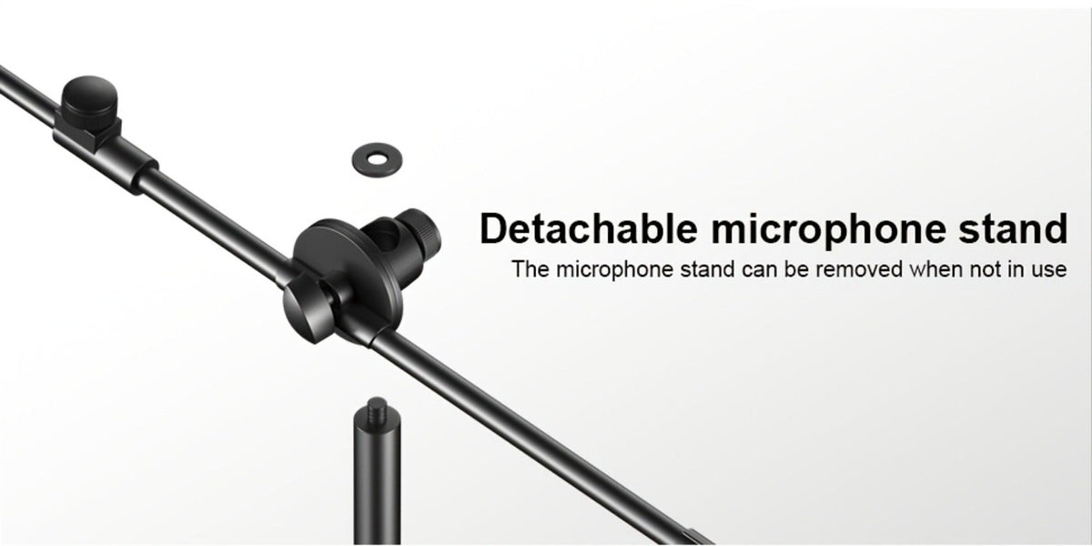 Soporte de Micrófono Profesional Aokeo con Trípode Ajustable, Soporte para Tableta y Bolsa de Transporte - Construcción de Hierro Negro, Conector XLR, Ideal para Actuaciones, Canto y Discursos, Equipo de Audio Profesional | Soporte de Micró