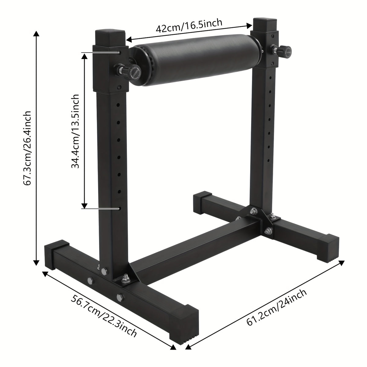 Soporte de sentadilla con pierna ajustable con rueda - Negro, 60,96x56,64x67,06cm, gran capacidad de carga (199,58KG), alfombras antideslizantes, perno de ajuste de altura, ideal para gimnasios y lugares de fitness en casa, sin batería vari