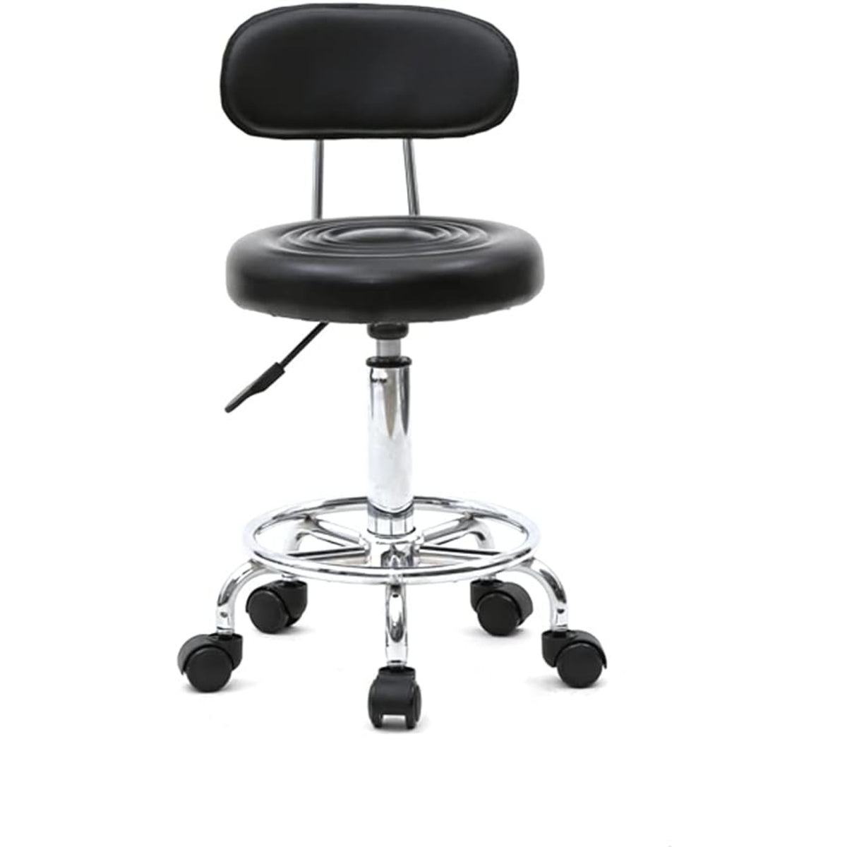 Taburete de oficina Bonnlo | Rodante, giro de 360°, altura ajustable, material de PVC, forma redonda, respaldo negro para estudio de uñas, salón de belleza, spas y oficinas detail image - detail view 3