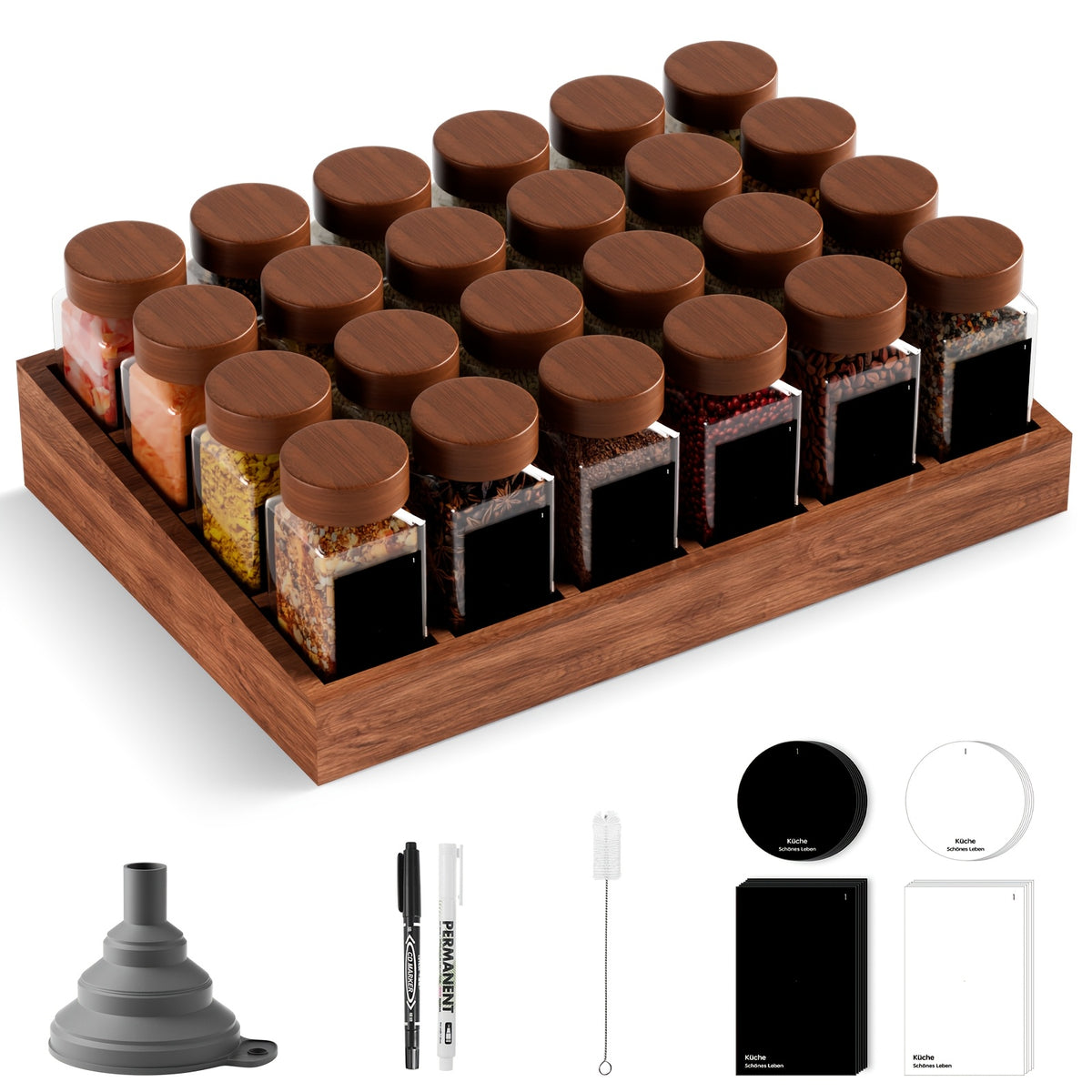 Taza 12/24/35 Frascos de Especias con Tapa de Madera y Inserto para Agitar, Frascos de Especias Cuadrados 180 Etiquetas de Especias/Juego de Frascos de Especias/Frascos de Especias/Agitadores de Especias/Contenedores de Especias/Frascos de 