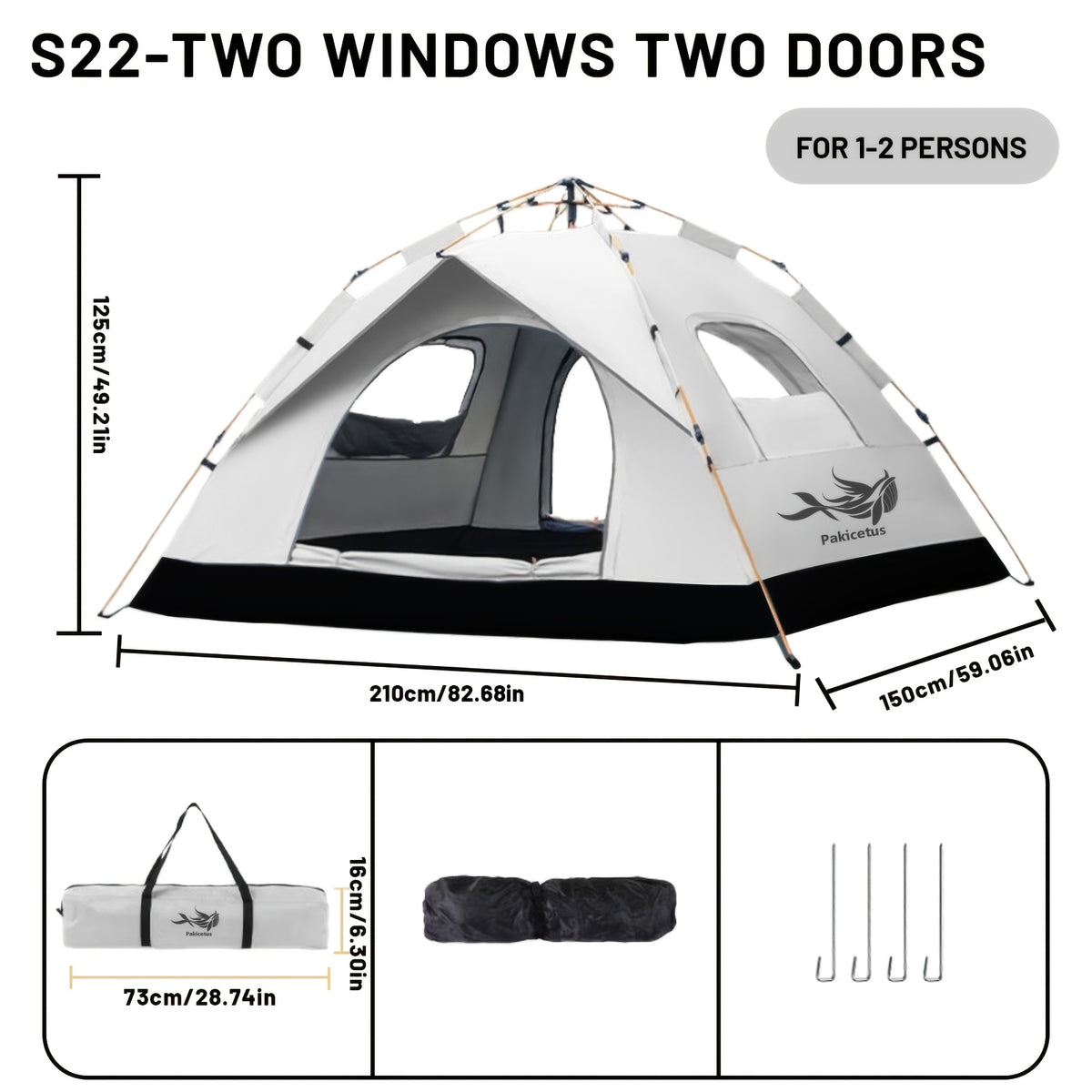 Tienda de campaña PAKICETUS Pop Up para 1/2/3 personas | Amplia, ligera, portátil, ideal para senderismo y camping al aire libre, color amarillo sólido, material de poliéster y fibra product image