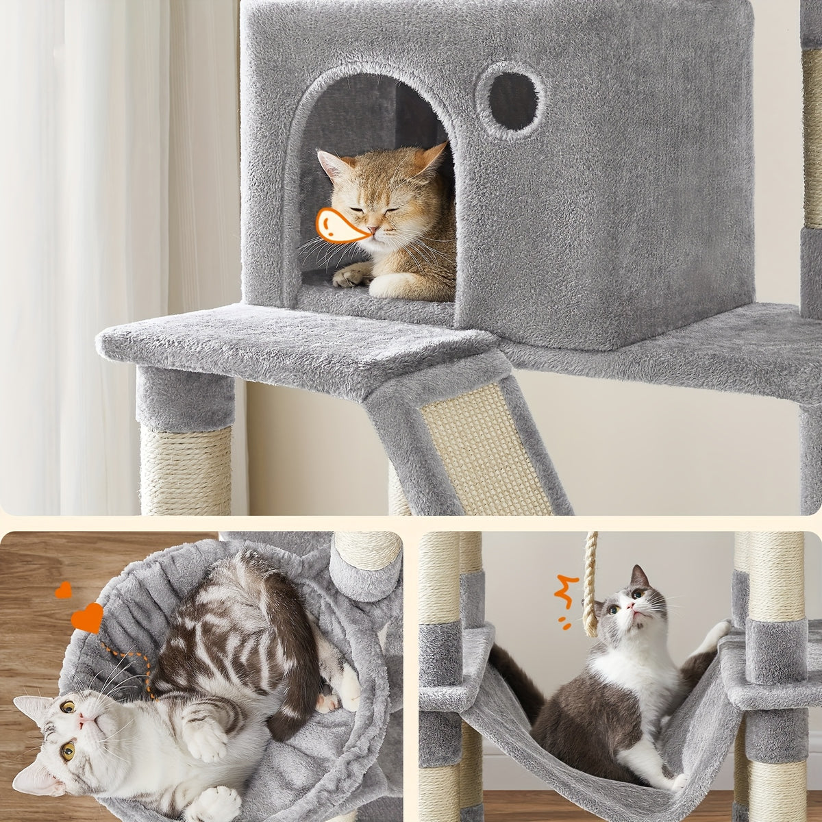 Rascador para gatos Torre rascadora 206 cm, Juego descanso cuidado uñas