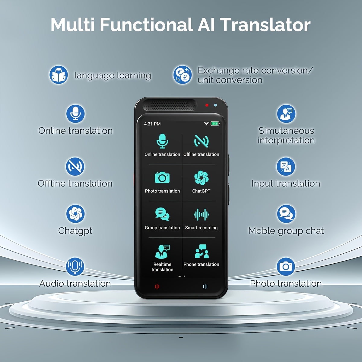 Traductor electrónico 5cm, voz bidireccional con IA portátil