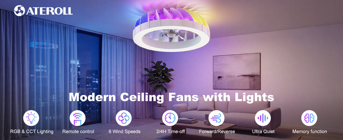 Ventilador de techo 6 niveles, Ateroll con iluminación, diámetro 46 cm