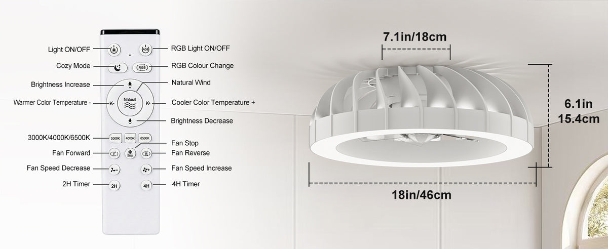 Ventilador de techo 6 niveles, Ateroll con iluminación, diámetro 46 cm